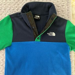 The North Face Fleece Sweater T Snap Color Block Kids Boys Sz SM Blue Green
